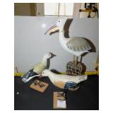GROUP OF 3 CARVED BIRDS, PELICAN HAS A BROKEN