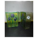 GLASS PURPLE FLOWER BOOKEND BOXES