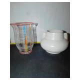 PLASTER VASE, GLASS VASE STRIPED WITH FLOWER