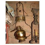 GROUP OF OLD LIGHT FIXTURES, SCONES, PARTS