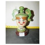 PAINTED WOODEN HEAD ON DISPLAY STAND, 8"