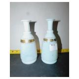 2 FRYE GLASS CRUETS/DECANTERS WITH GOLD DETAIL,