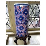 PINK AND BLUE PAINTED FLORAL UMBRELLA STAND/VASE