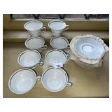 8 CHINA TEACUPS WITH GOLD RIM, MARKED W MADE IN