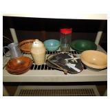 LOT OF BOWLS, MUG, BASKETS, ETC.
