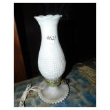 HOBNAIL MILK GLASS WIRED LANTERN AND 2 MACRAME