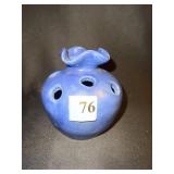 POTTERY FLOWER FROG/VASE 4.5" H BLUE GLAZED