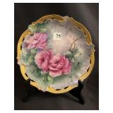 HAND PAINTED ROSE W/ GOLD EDGE 10" W/ OPEN EDGES