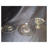 SILVER OVERLAY COMPOTE, 9.75" PLATE AND 7" 25TH