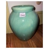GLAZED GREEN POTTERY VASE 12.5" H CHIP ON EDGE