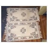 2 SMALL, MATCHING, FRINGED, BOUND AREA RUGS.