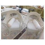 2 WICKER ROCKING CHAIRS WITH BOLSTER PILLOWS,