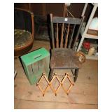 WOODEN CHAIR, COAT RACK AND WOODEN BOX