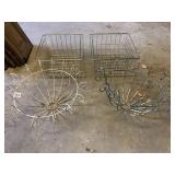 4 METAL WIRE BASKETS, 2 SQUARE 12X12X7, 2 ROUND