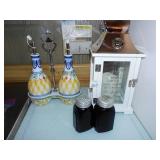 LANTERN, SALT & PEPPER SHAKERS, OIL &VINEGAR