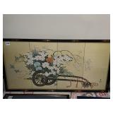BAMBOO FRAME ORIENTAL SCENE WAGON PICTURE 18" H X