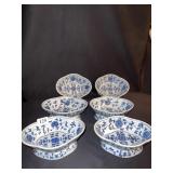 PEDESTAL BOWLS SET OF 6 IRONSTONE 8" D X 3" H