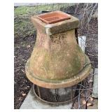 PLANTER CIRCULAR IRON BASE CLAY CENTER 29" H X 20"