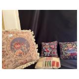 NEEDLEPOINT PILLOW WITH FRINGE ROSE DESIGN 16" SQ