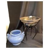 SIGNED POTTERY BOWL WITH STAND SIGNED NELSON 77