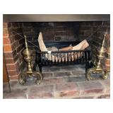CAST IRON FIREPLACE GRATE AND 2 ORNATE FIRE-