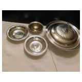 SILVER PLATE COVERED BOWL, GLASS INSER & LID