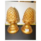 TWO GOLD COLORED PINECONE BOOKEND 10" RESIN