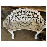 WHITE CAST IRON BENCH WITH BROKEN LEG, 37X30"H