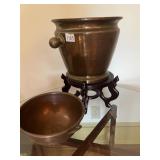 COPPER CANDY MAKING BOWL AND BRASS PLANTER