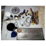 FOREIGN CURRENCY, COBALT SHAKER, CREAMER MUG,