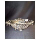 OVAL FOOTED BOWL WITH FLORAL SILVER OVERLAY AND