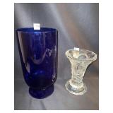 COBALT VASE BUBBLES IN GLASS 12" H X 6" ROUND &