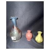 ANTIQUE BLOWN GLASS VASE 7" H - HAND PAINTED CHIP