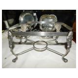 SILVER PLATE COVERED SERVER, CHAUFFER BASE,