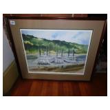 SIGNED ART PRINT OF PITTSBURGH RIVER BOAT TRAFFIC