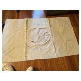 BABY QUILT W/ CATS SOME STAINS, 3 CAPS