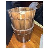 TWO ANTIQUE BUCKETS W/ BANDING ISSUE AND CEDAR