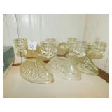 3 PRESSED GLASS 2 ARMED CANDLE STICKS GLASS