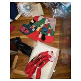 4 MATCHED STOCKINGS, LINENS, ETC.