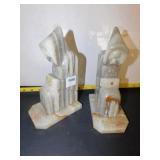 FAUX MARBLE BOOKENDS HOODED FIGURES