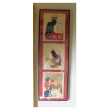 3 PANEL RUDOLPHE SALIS CAT ART, FRAMED 12X36