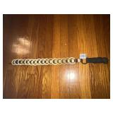 LEATHER STRAP W/ BONE CIRCLES 23" X 10"