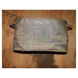 LARGE GALVANIZED BASIN WITH WOOD HANDLES,