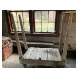 ANTIQUE WAREHOUSE CART WITH 4 CAST IRON WHEELS,