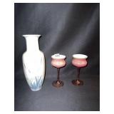 6.5" H PEDESTAL CASED GLASS 6.5" H PINK W/ WHITE