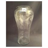 13" TALL GROUND PONTIL, ETCHED, ANTIQUE VASE
