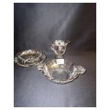 SILVER OVERLAY DOUBLE HANDLE BOWL, 3 SECTION DISH