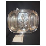 THREE SECTION MEAT SERVING PLATTER, 17.5" X 14"
