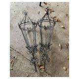 2 BLACK 32" ORNATE HANGING METAL PLANTERS DECOR,