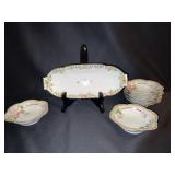 HAND PAINTED NIPPON OVAL DISH 12" X 5"; BOWLS 7